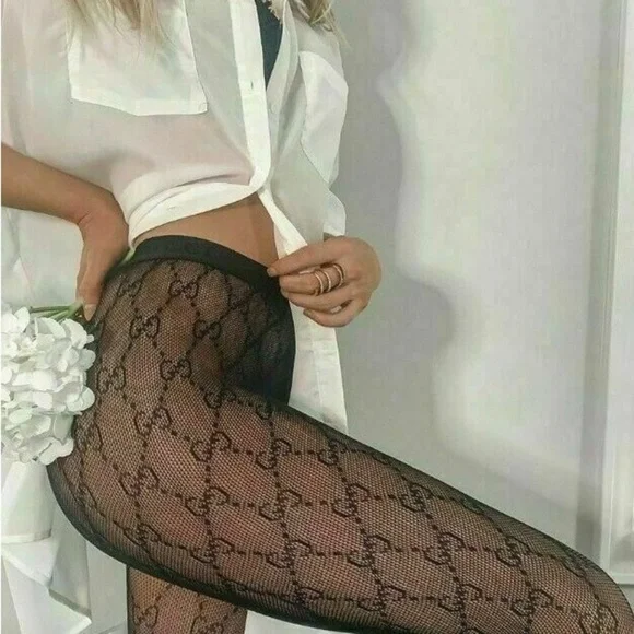 G Logo Black Patterned Tights Hosiery New - Picture 1 of 9